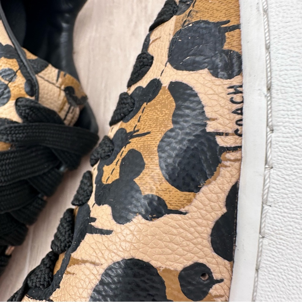 COACH Pebble Leather Wild Beast Print Black Lace Up Low Top Sneakers 8.5 B - Picture 8 of 16